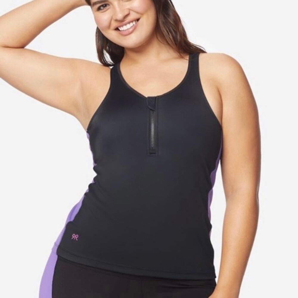 Ruby Ribbon Zip Front Sport Tank Black/Lilac Style 1786 Size 42